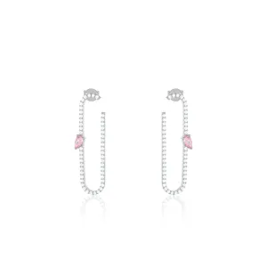 Paperclip With Teardrop Statement Earrings - Silver Light Pink And White