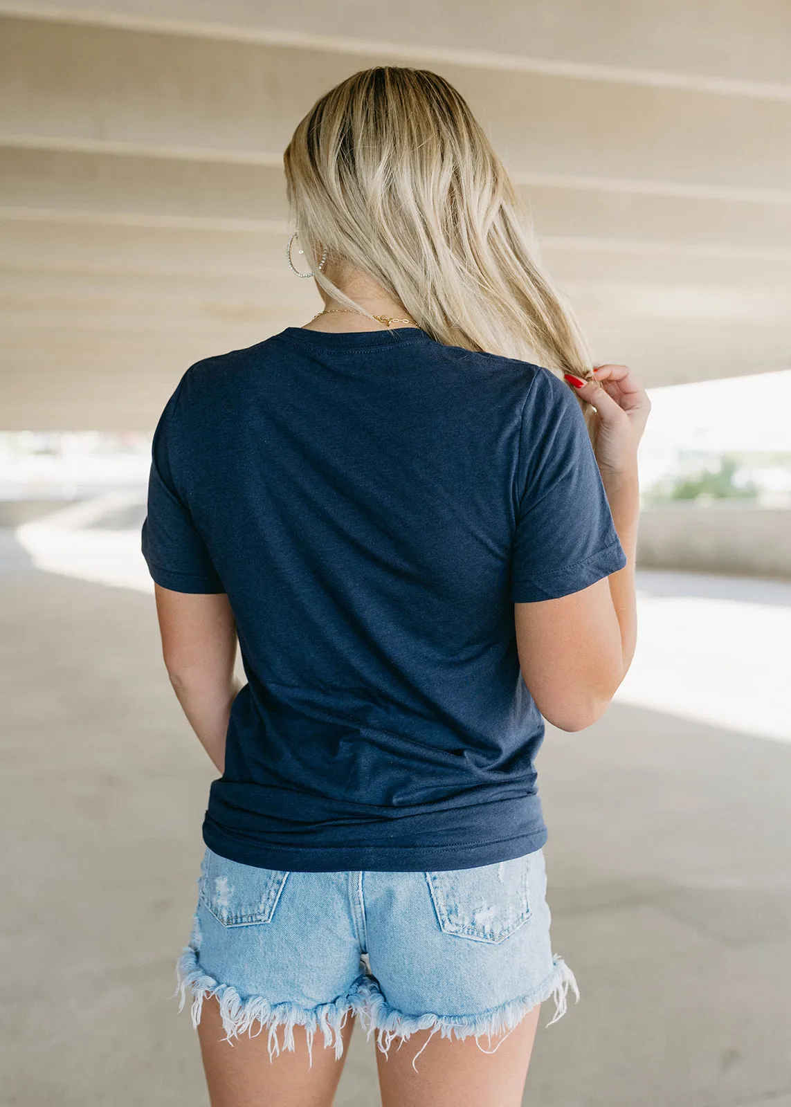 Patriotic Lips & Glitter Stars Graphic Navy Tee