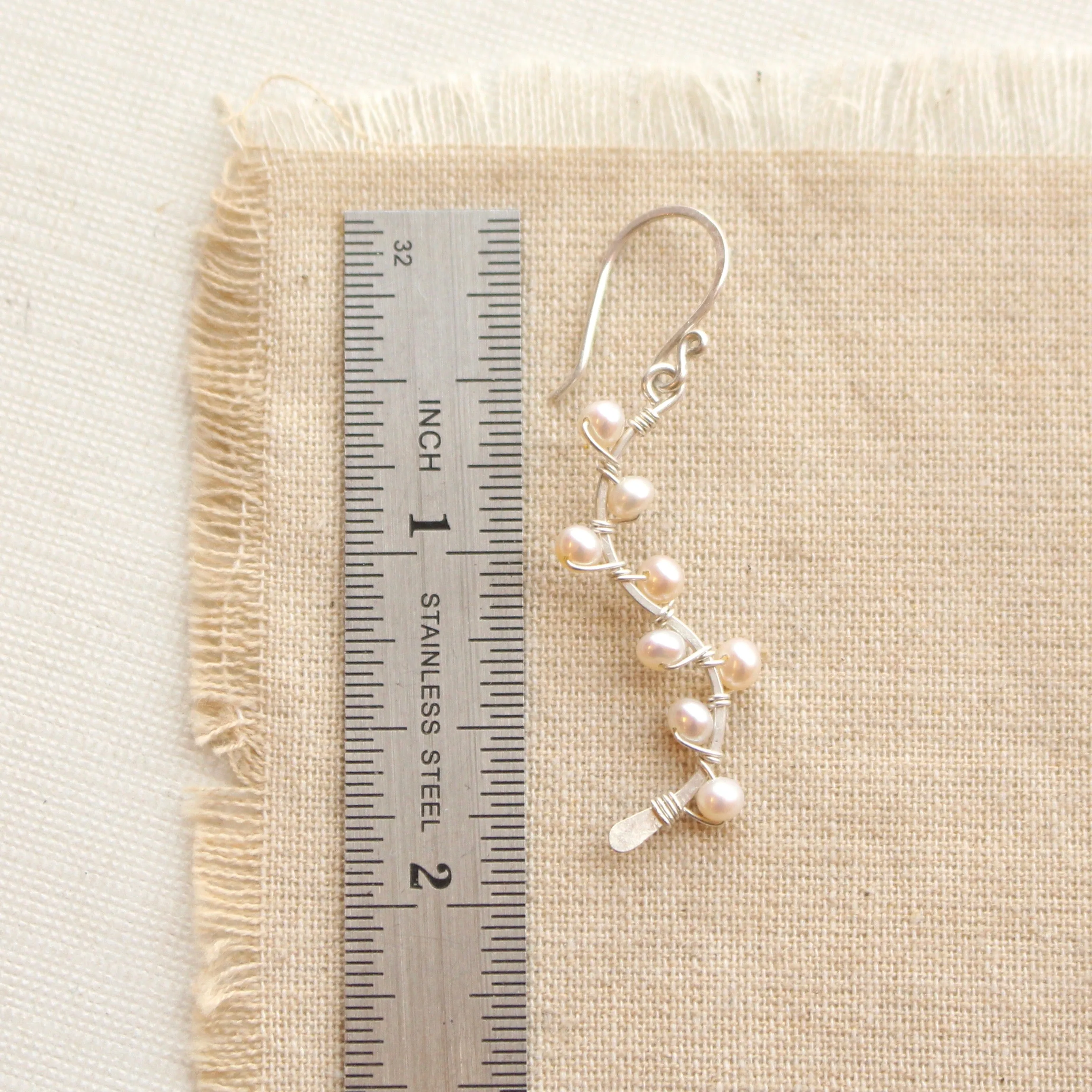 Pearl Wrapped Bright Silver Vine Earrings