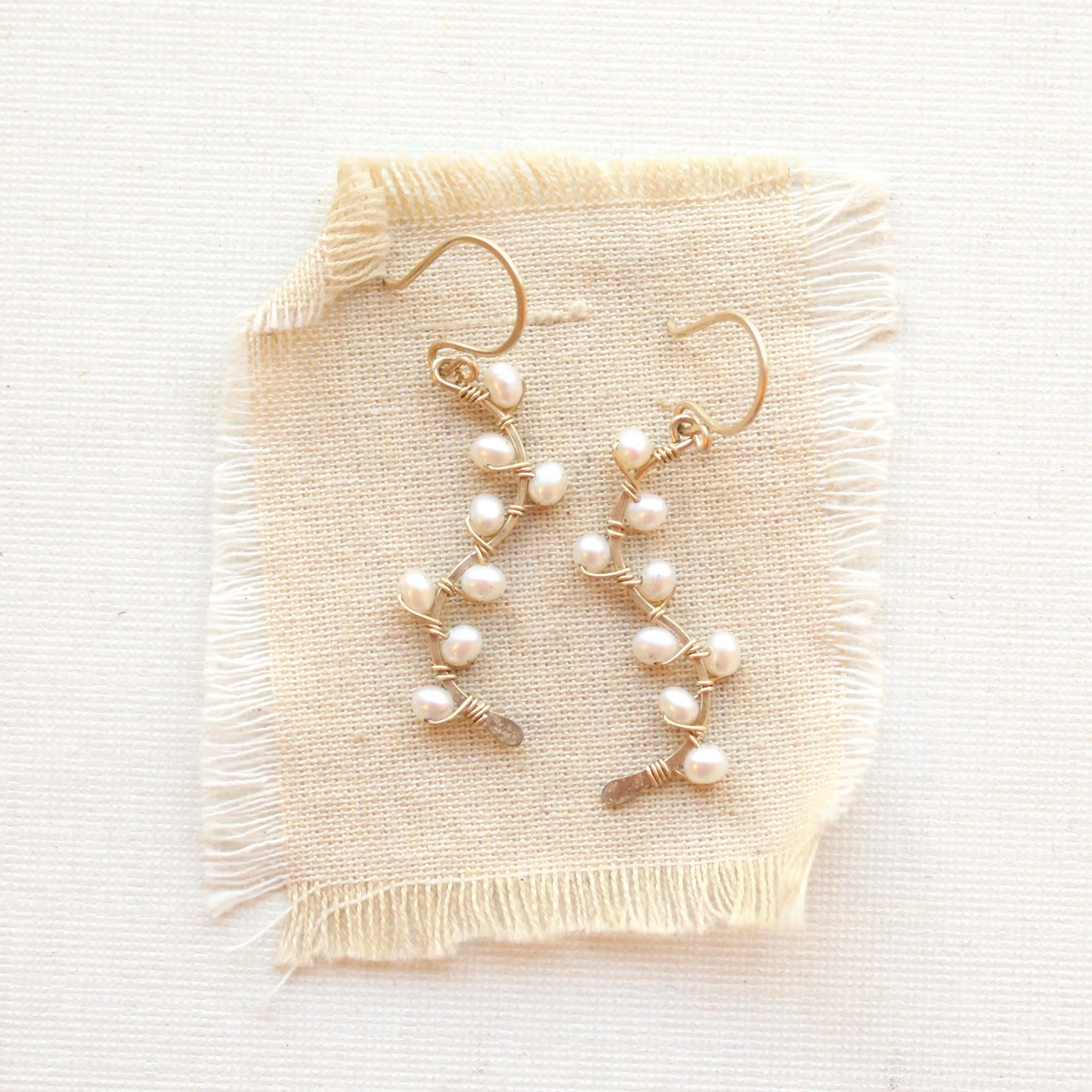 Pearl Wrapped Gold Vine Earrings