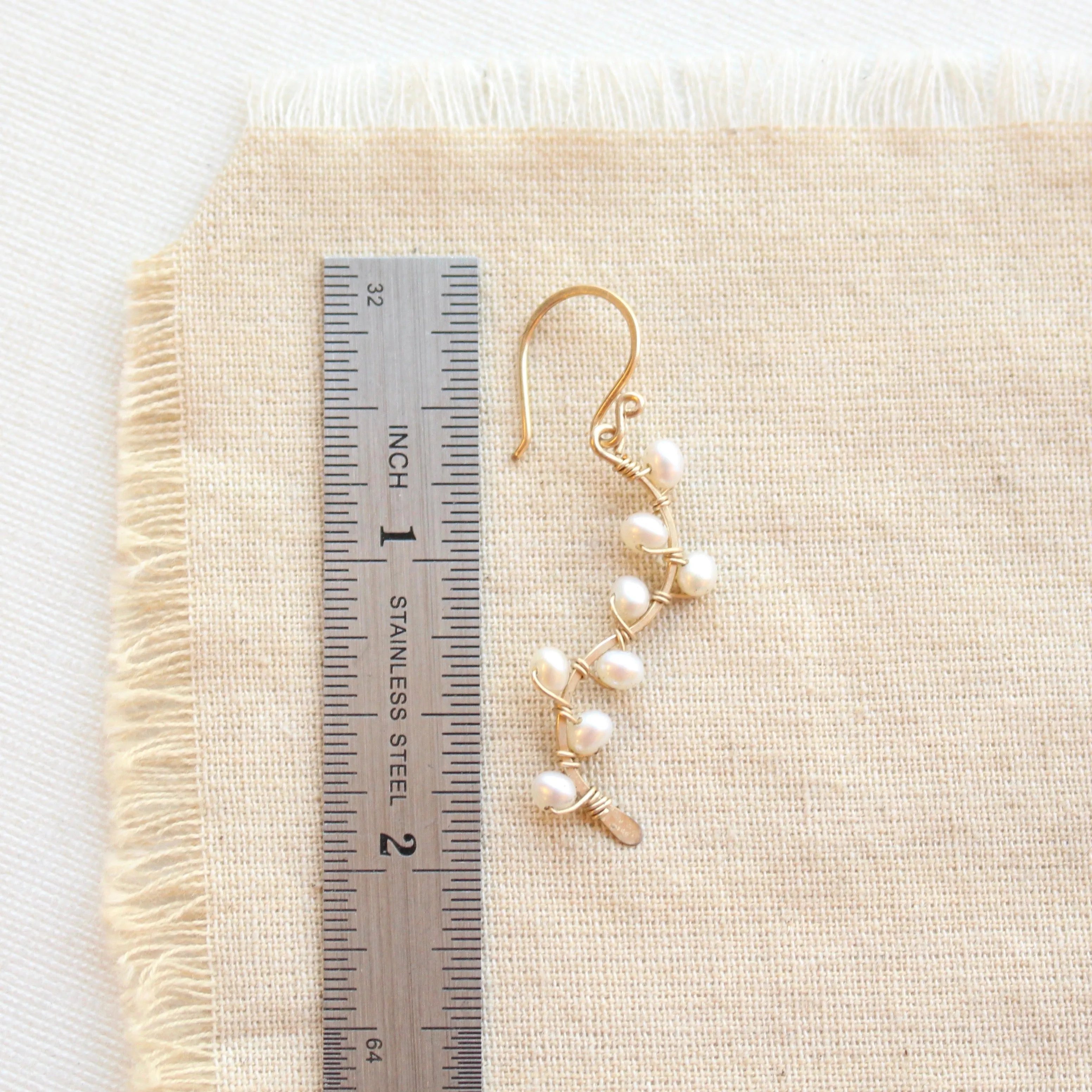 Pearl Wrapped Gold Vine Earrings