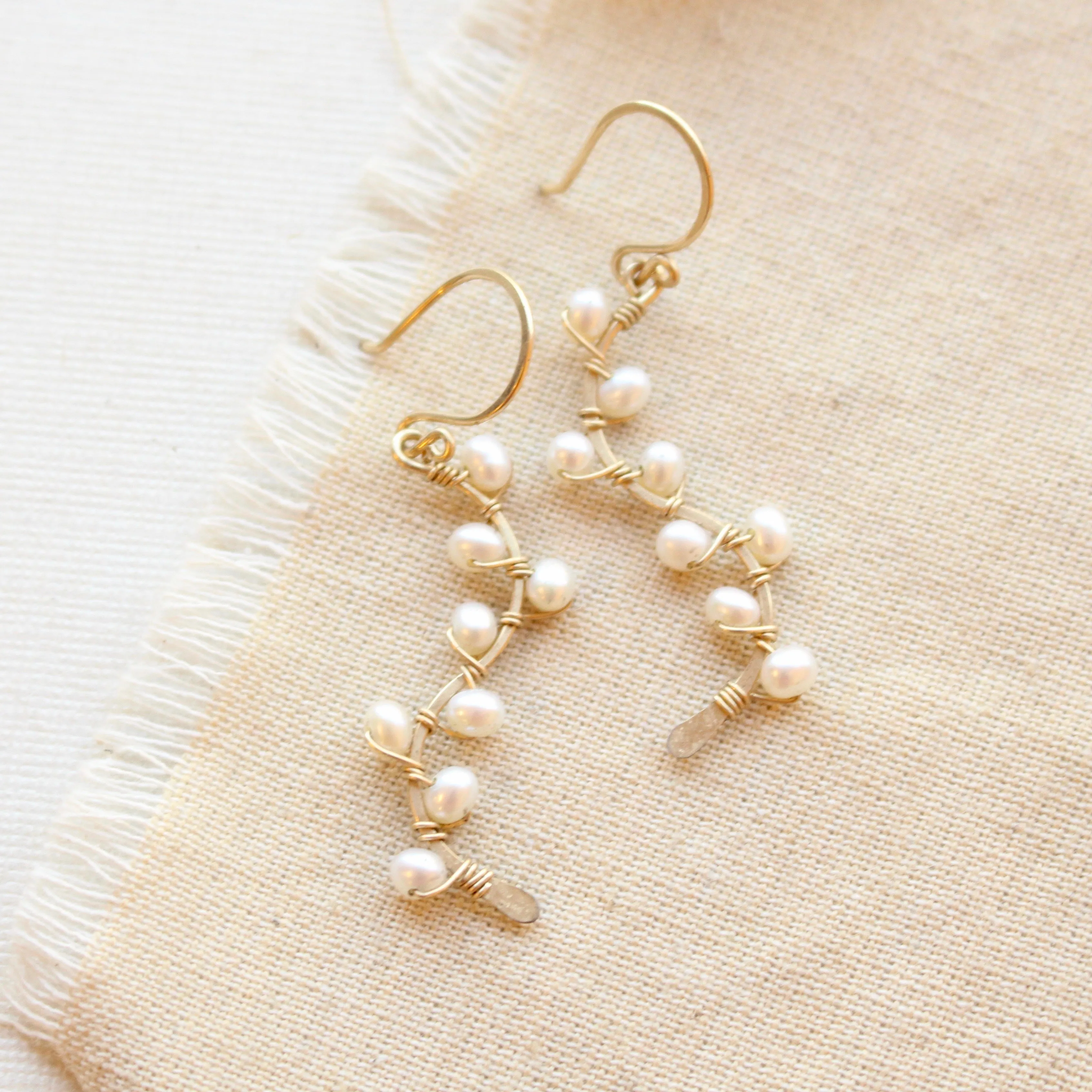 Pearl Wrapped Gold Vine Earrings