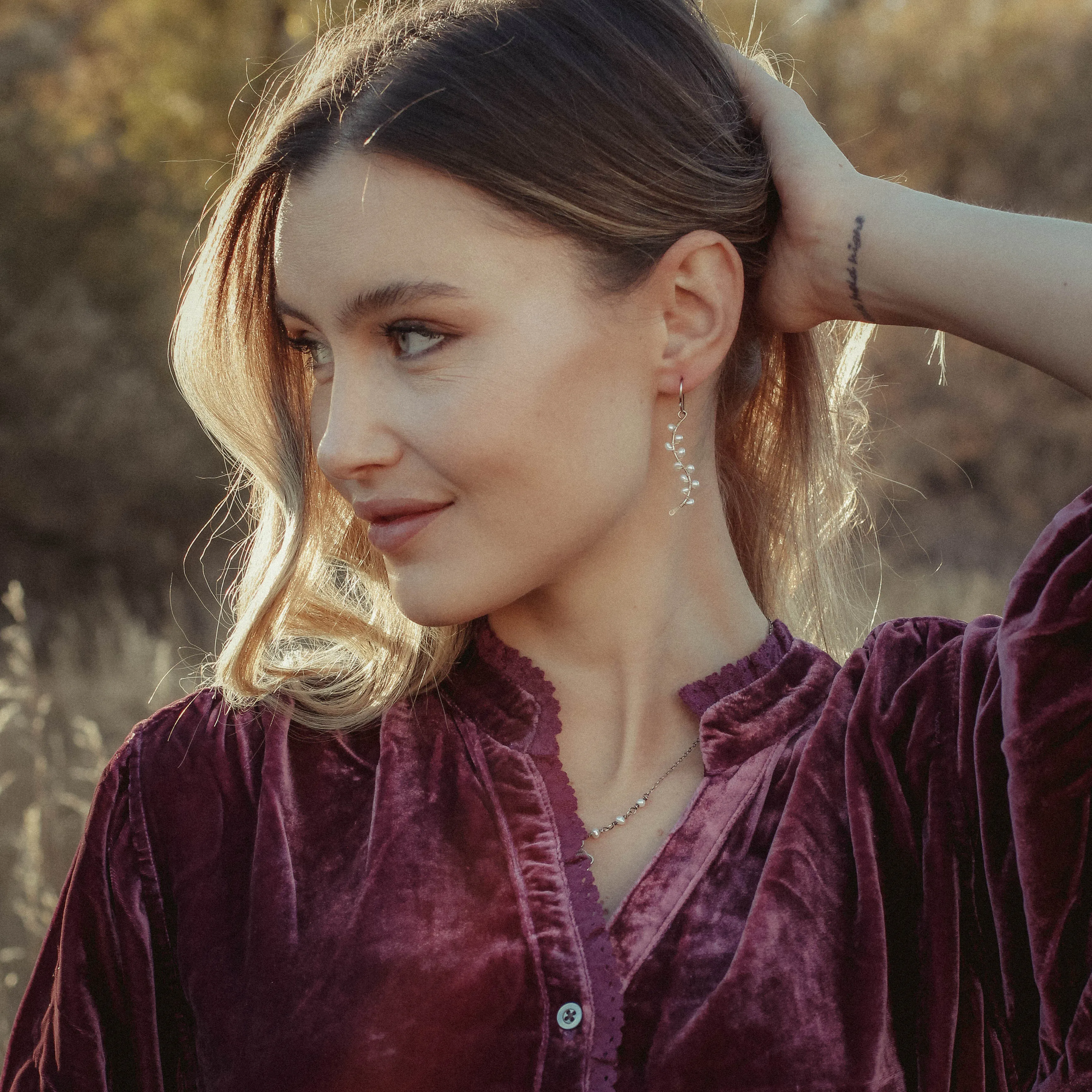 Pearl Wrapped Oxidized Silver Vine Earrings