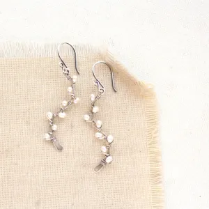 Pearl Wrapped Oxidized Silver Vine Earrings