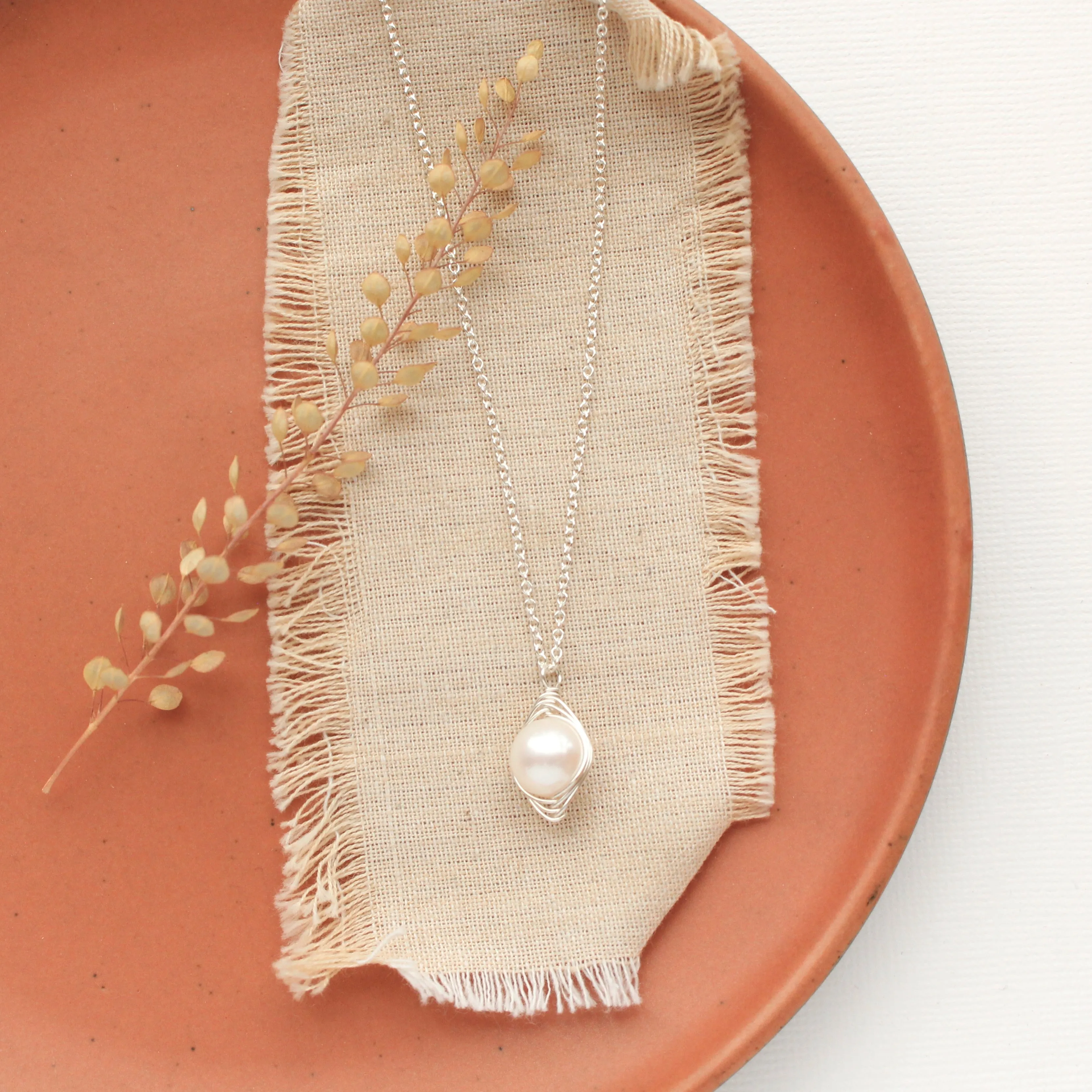 Perfect Pearl Wrapped Silver Necklace