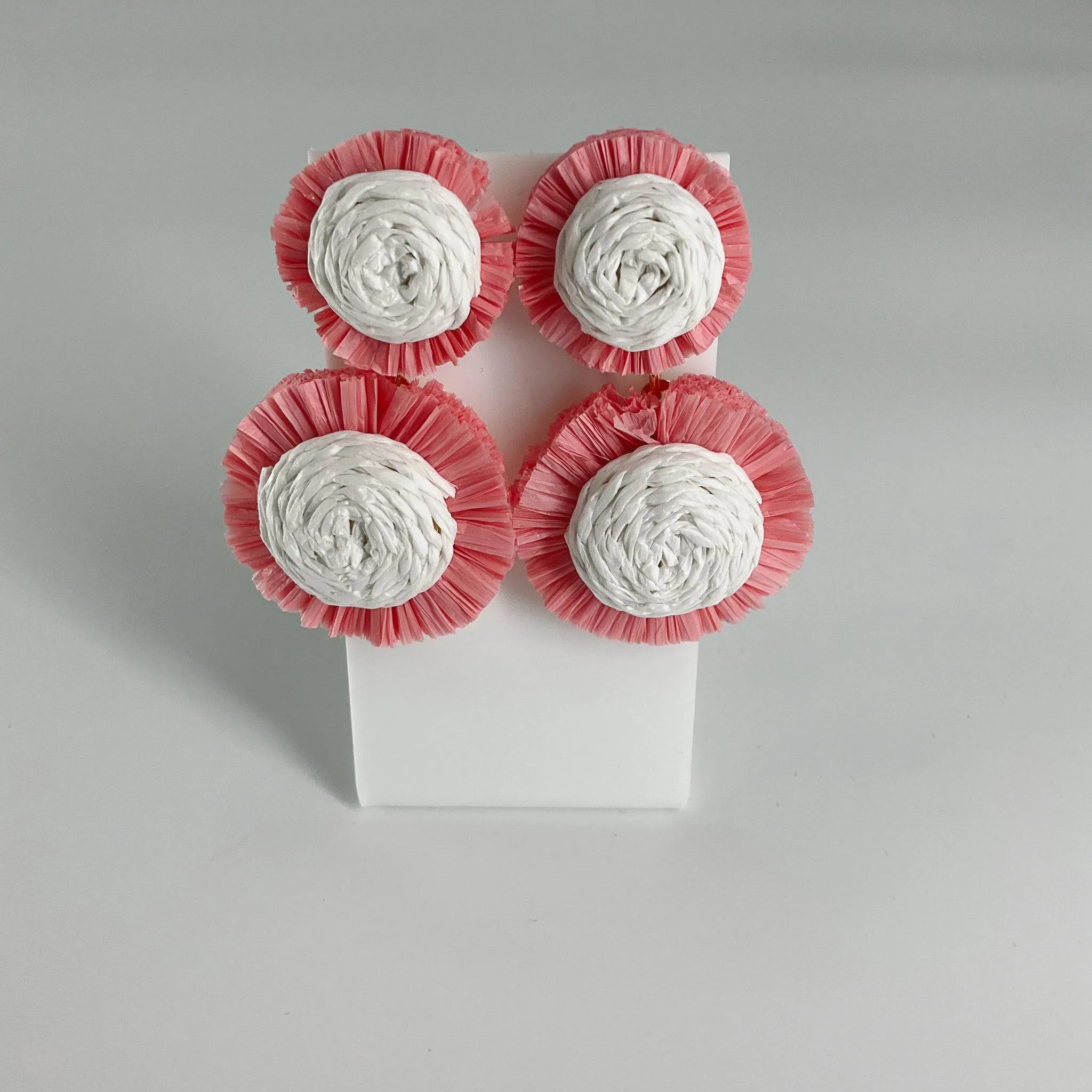 Pink and White Double Circle Stud Earrings
