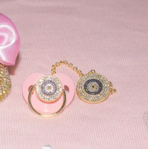 Pink Crystal Pacifier with Clip