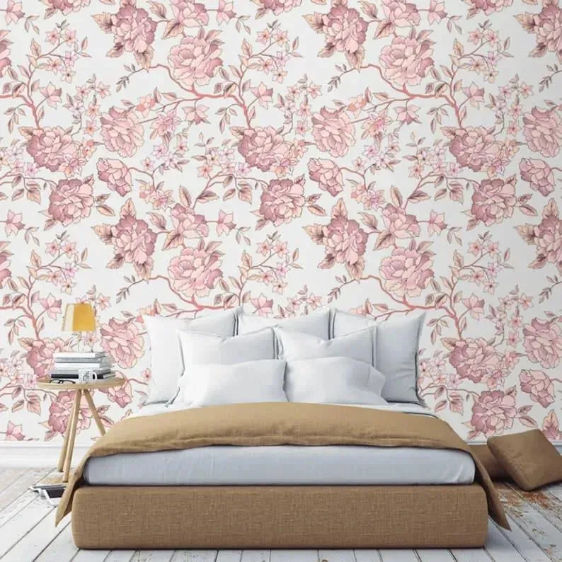 Pink Floral Delicate Vintage Wallpaper