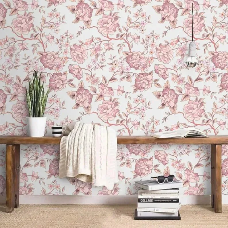 Pink Floral Delicate Vintage Wallpaper