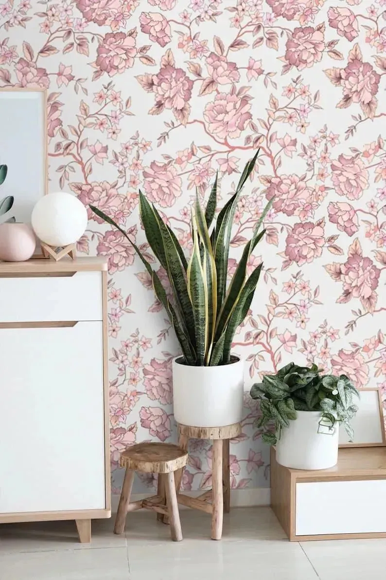 Pink Floral Delicate Vintage Wallpaper
