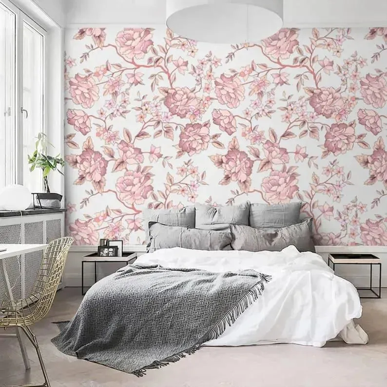Pink Floral Delicate Vintage Wallpaper
