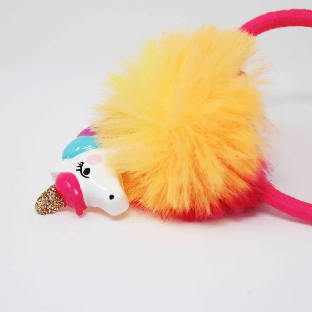 Pink Poppy Unicorn Pom Pom Hair Elastic