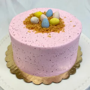 Pink Speckled 6" Cake with Nest & Chocolate Eggs