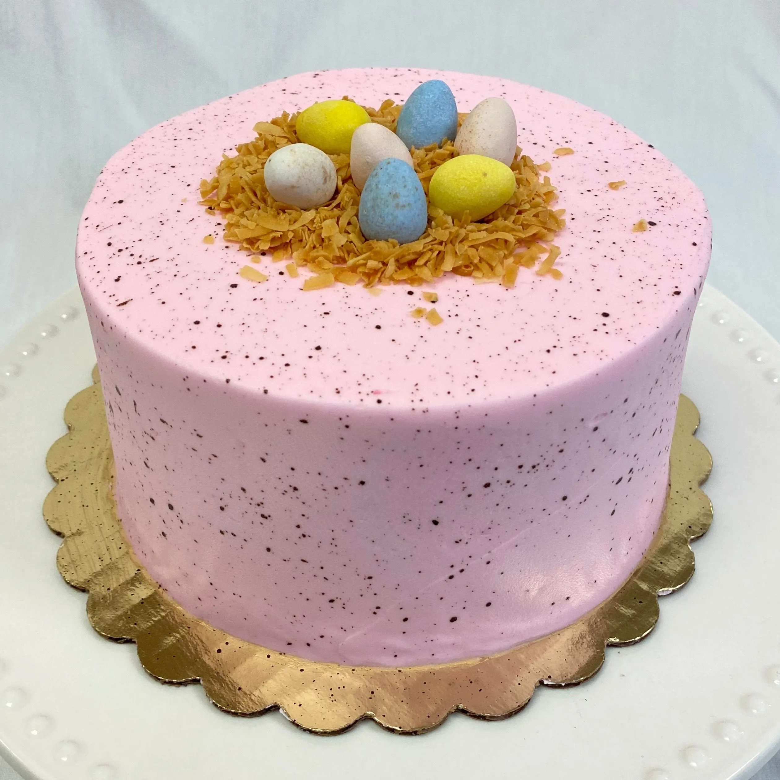 Pink Speckled 6" Cake with Nest & Chocolate Eggs