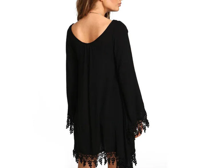 Plus Size Long Sleeve Tassel Chiffon Irregular Dress