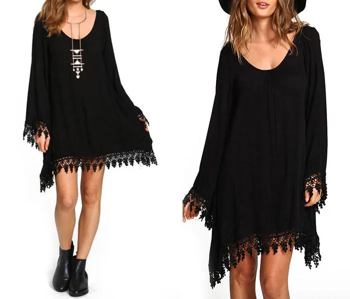 Plus Size Long Sleeve Tassel Chiffon Irregular Dress