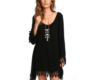 Plus Size Long Sleeve Tassel Chiffon Irregular Dress