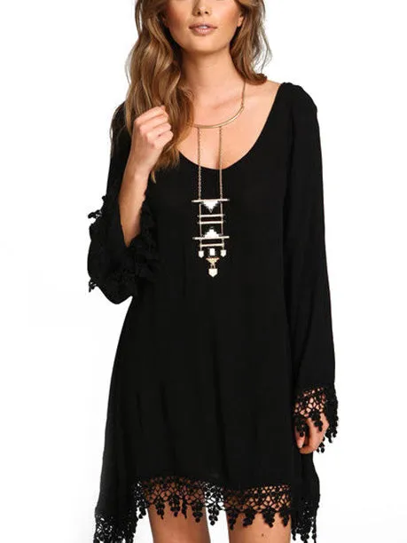 Plus Size Long Sleeve Tassel Chiffon Irregular Dress