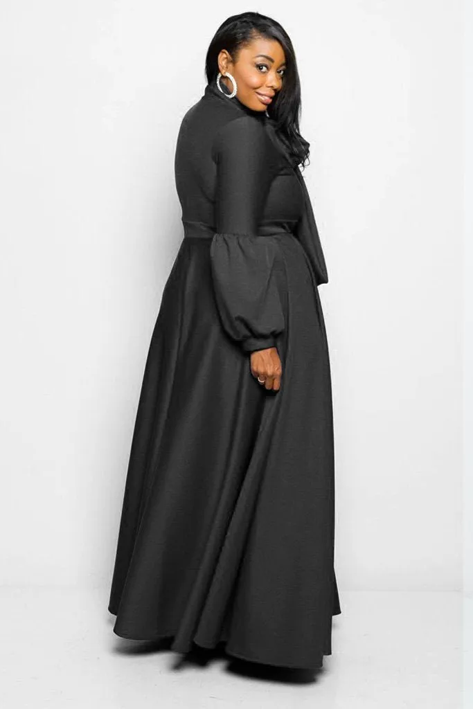 Plus Size Solid Bow Maxi Dress