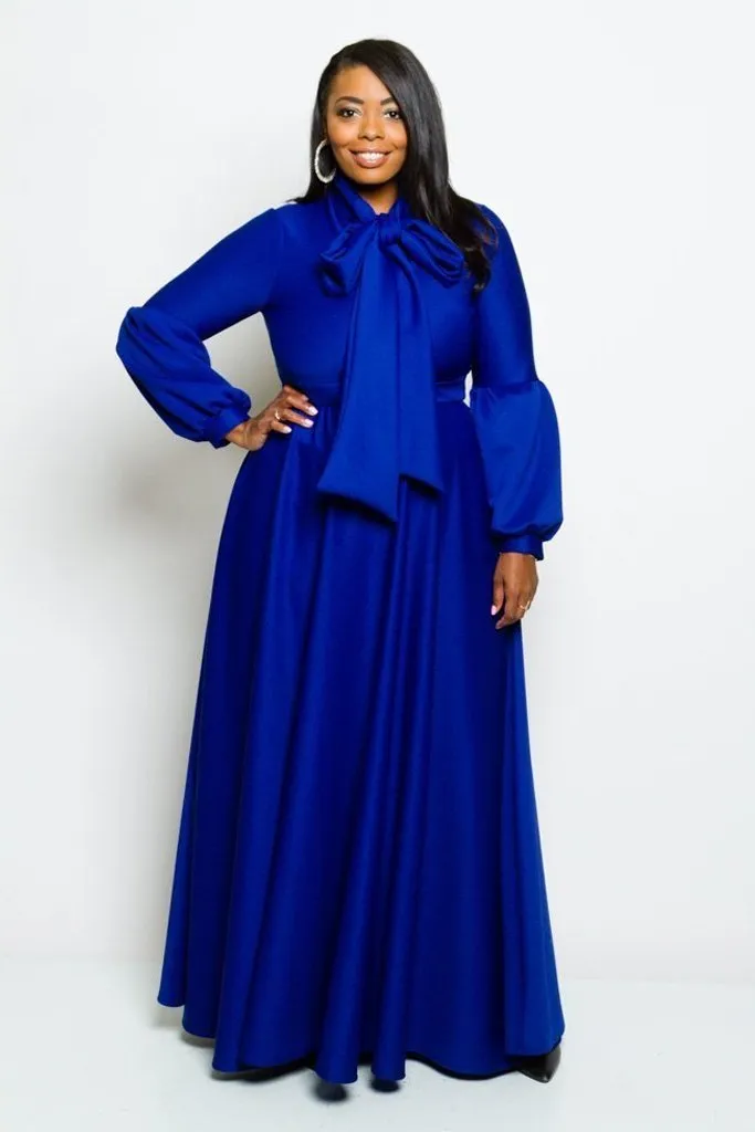 Plus Size Solid Bow Maxi Dress