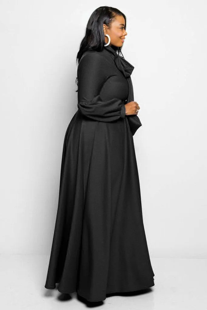 Plus Size Solid Bow Maxi Dress
