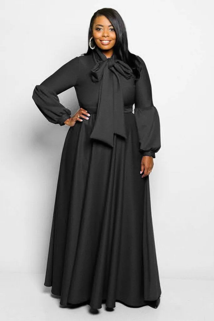 Plus Size Solid Bow Maxi Dress