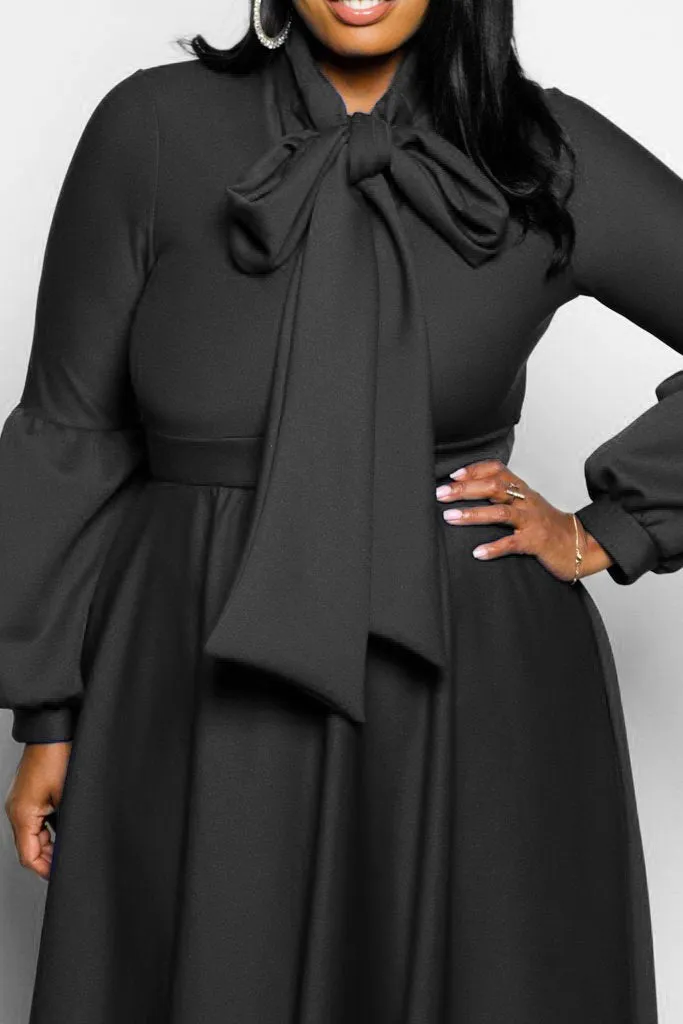 Plus Size Solid Bow Maxi Dress