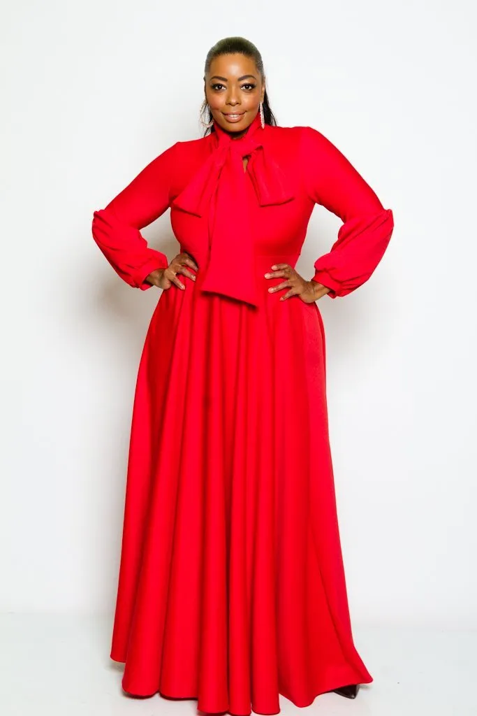 Plus Size Solid Bow Maxi Dress