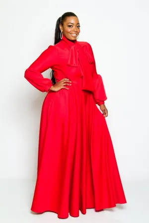 Plus Size Solid Bow Maxi Dress