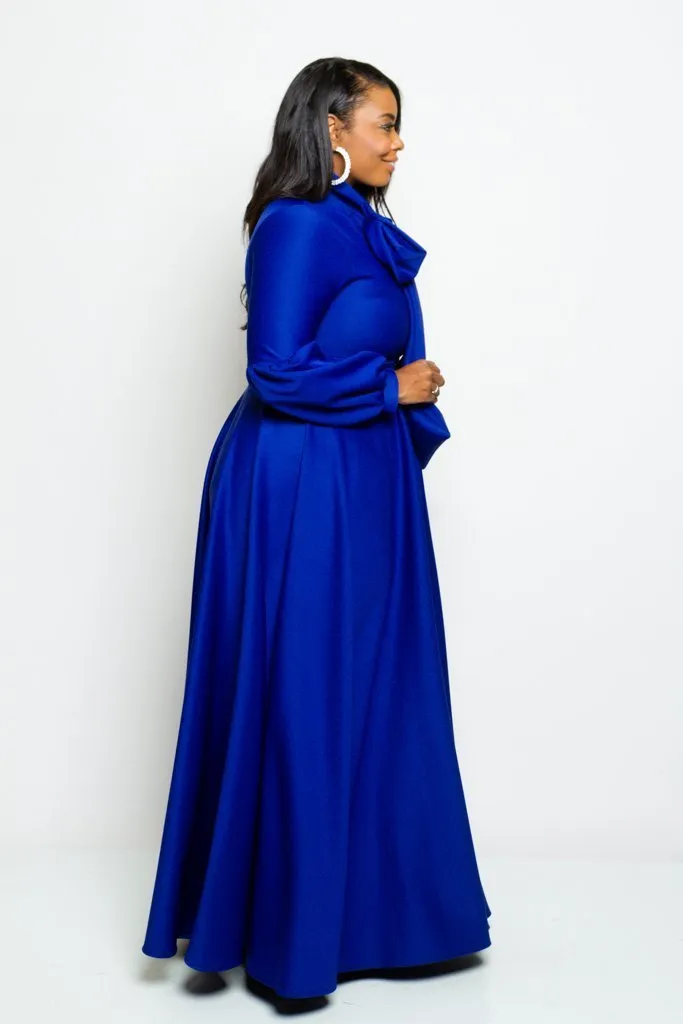 Plus Size Solid Bow Maxi Dress