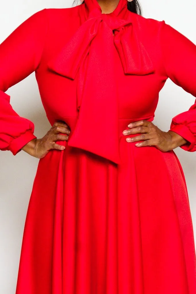 Plus Size Solid Bow Maxi Dress