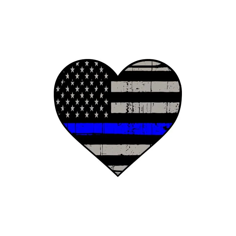Police Thin Blue Line Heart Flag Graphic Decal