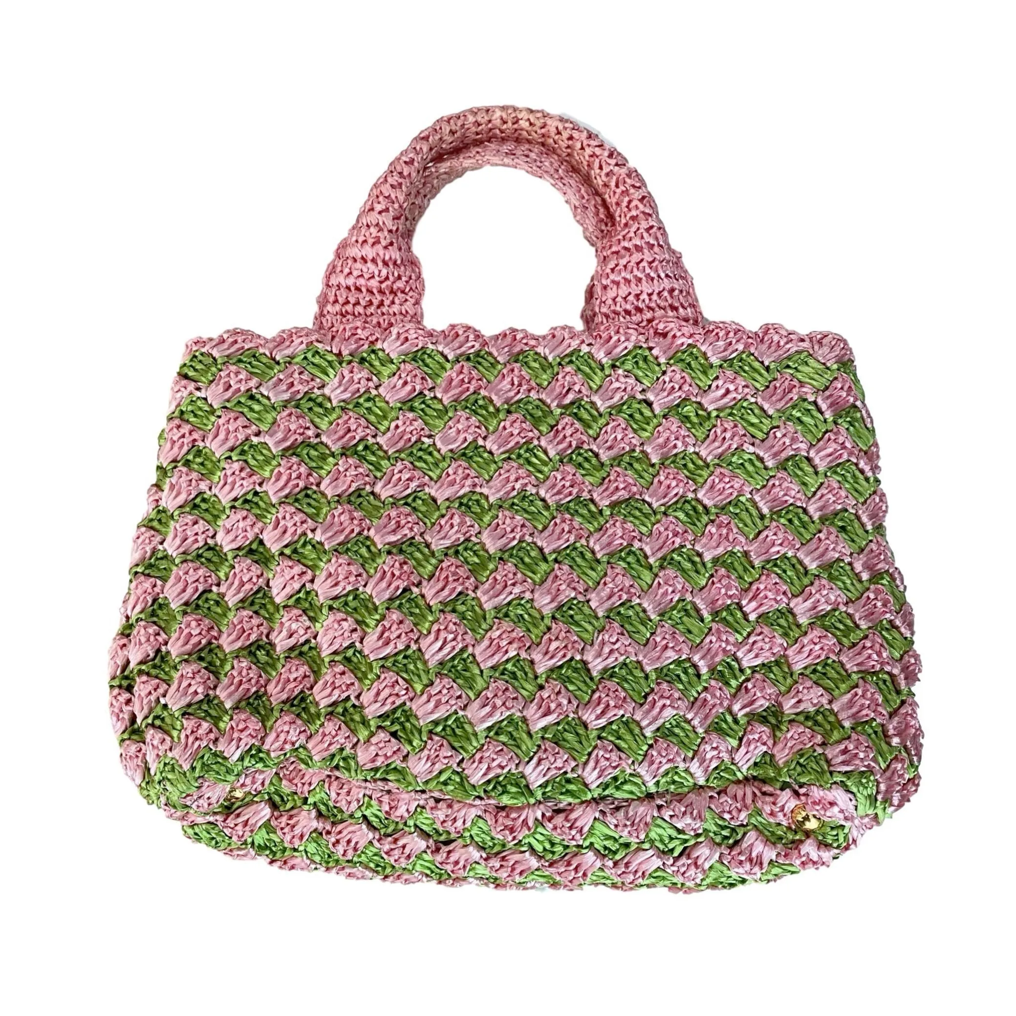 Prada Pink Raffia Logo Tote