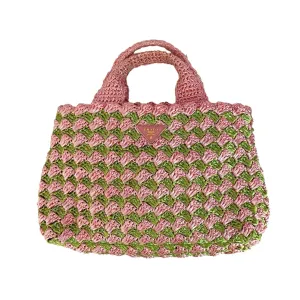 Prada Pink Raffia Logo Tote