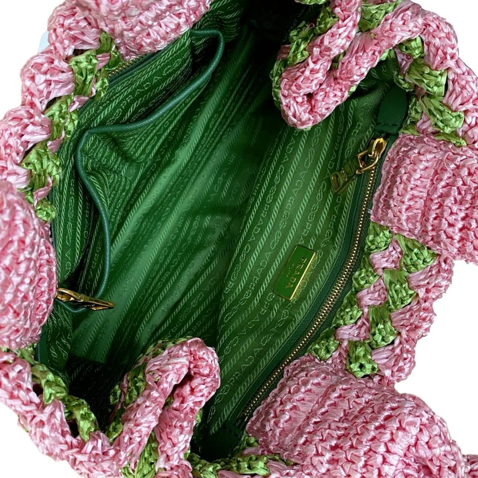 Prada Pink Raffia Logo Tote