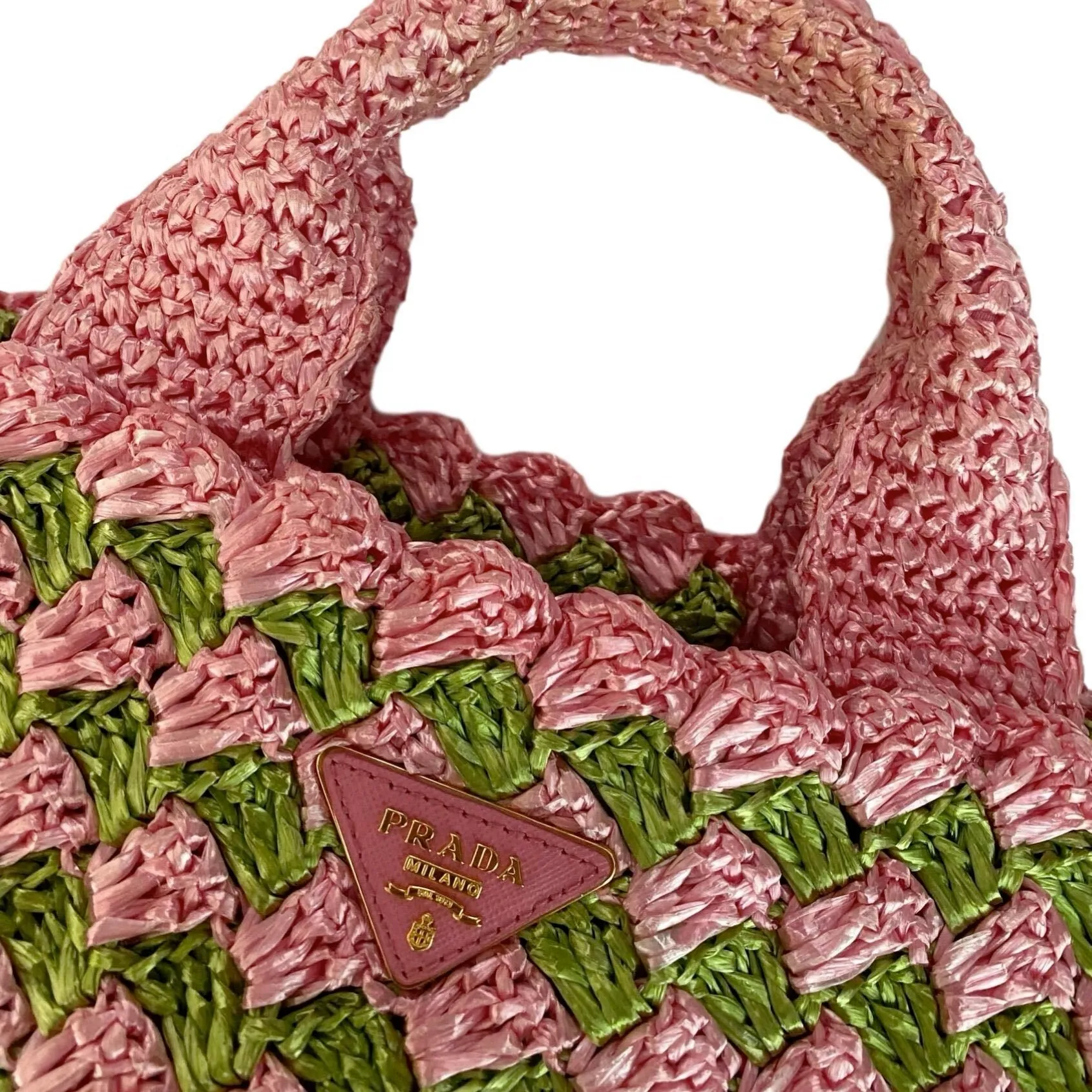 Prada Pink Raffia Logo Tote