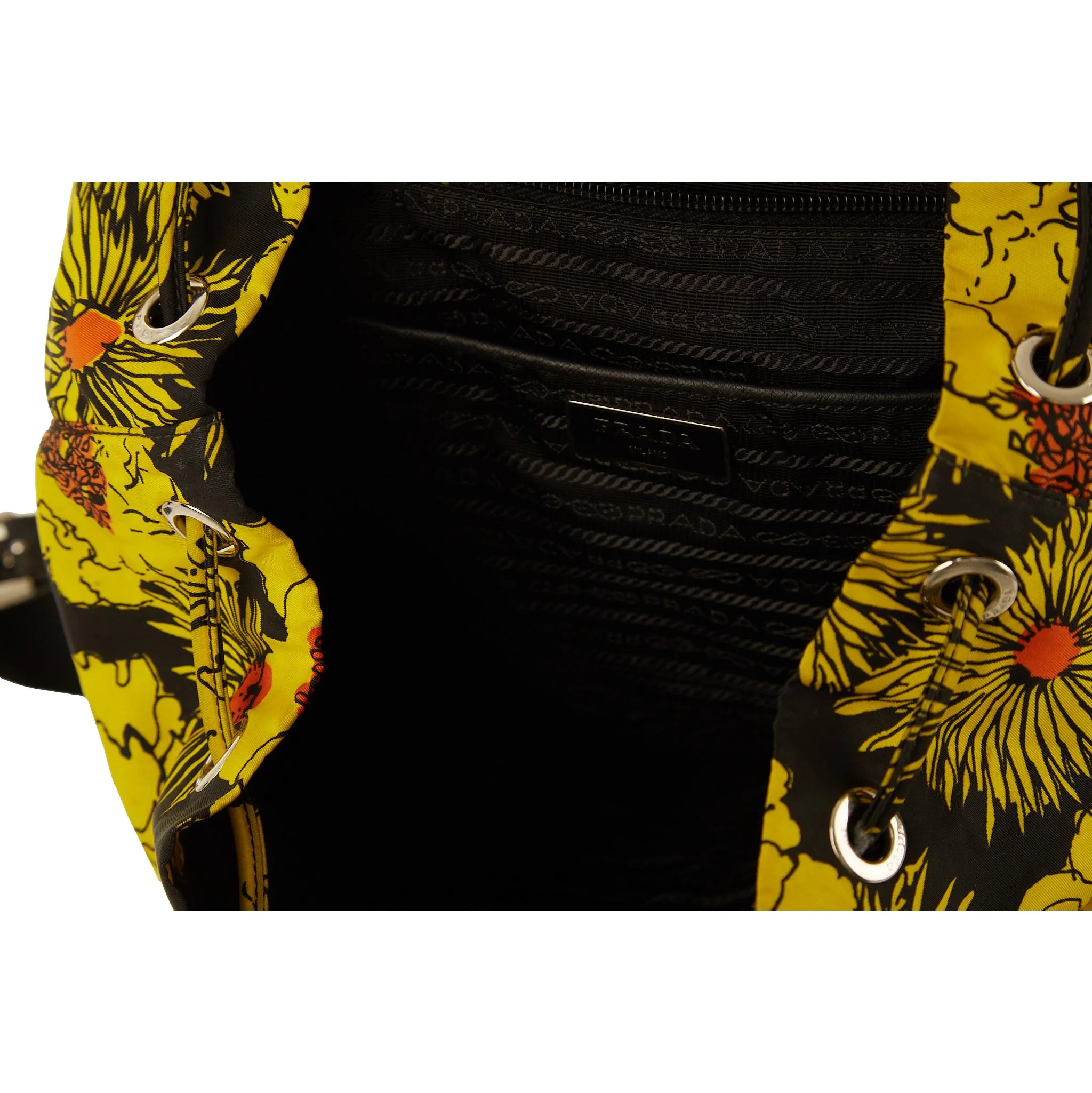 Prada Yellow Flower Print Nylon Backpack