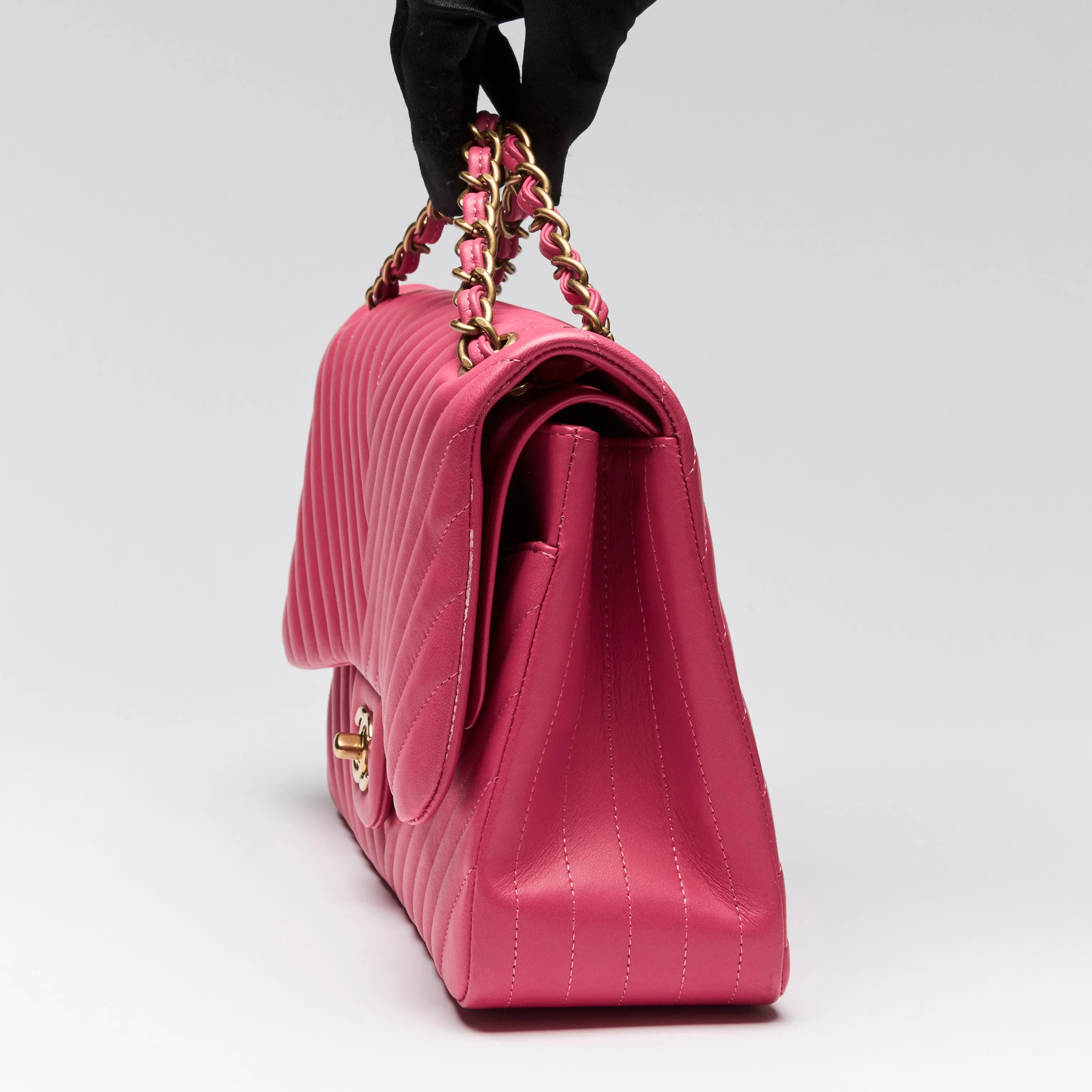 Pre-Loved Chanel™ Pink Soft Leather Jumbo 18 Double Flap Bag
