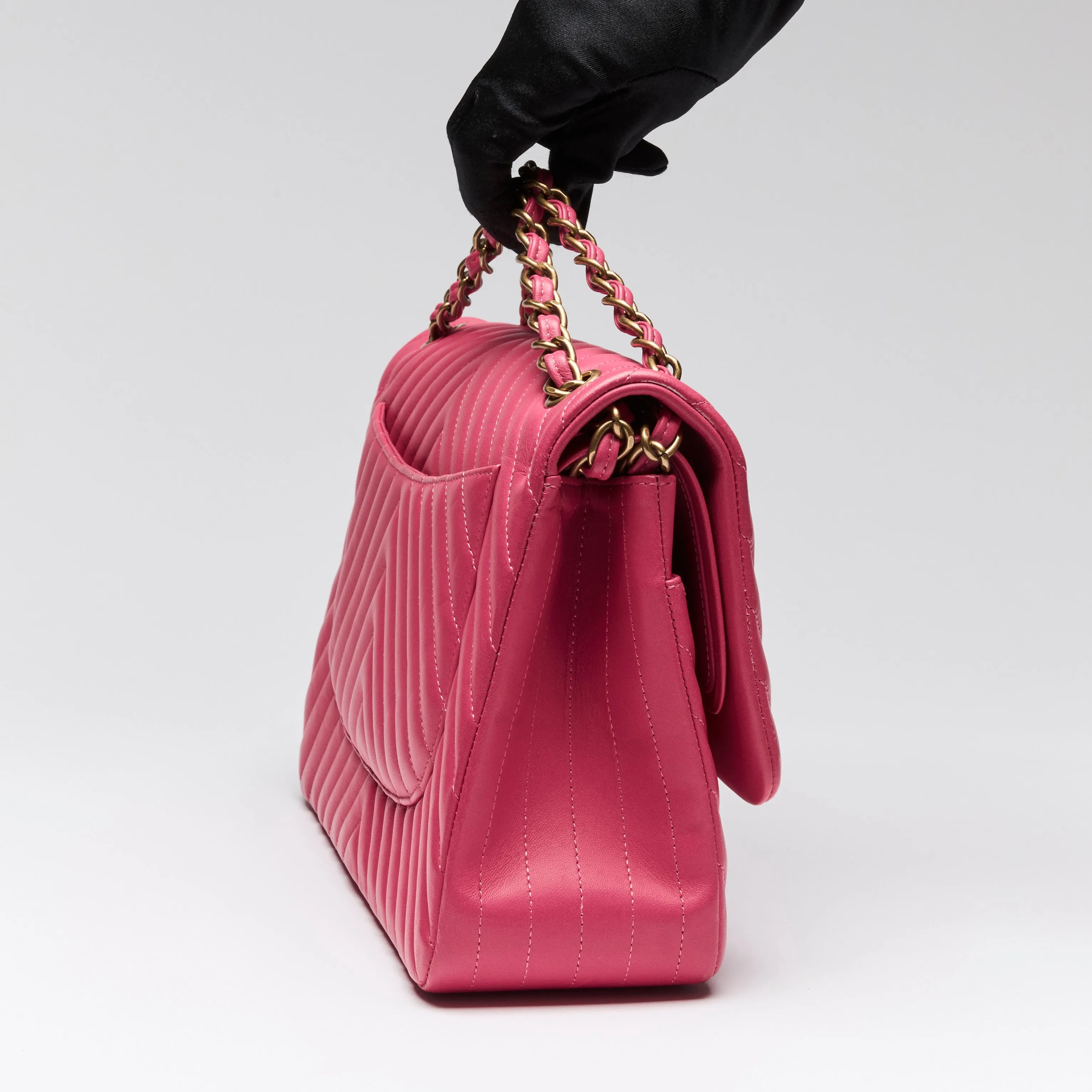 Pre-Loved Chanel™ Pink Soft Leather Jumbo 18 Double Flap Bag