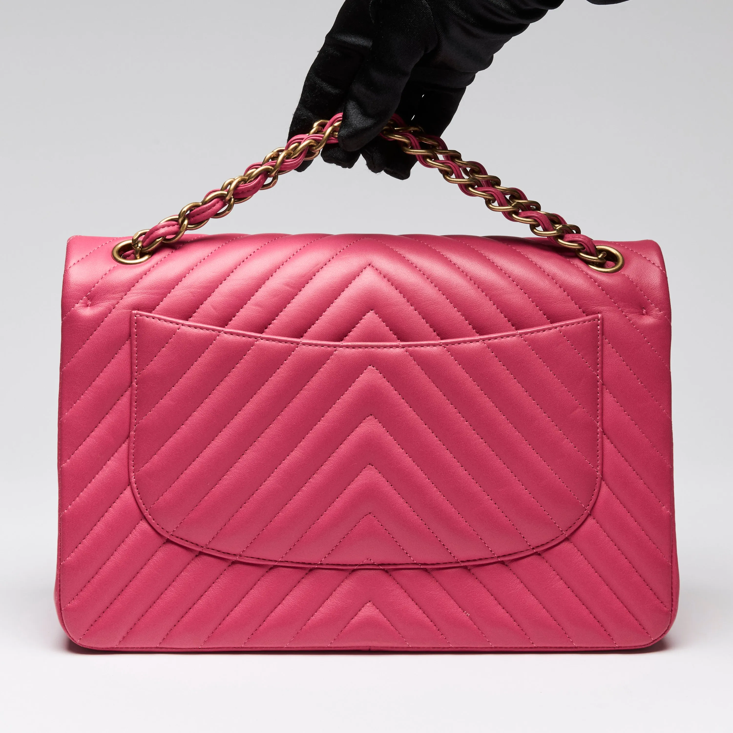 Pre-Loved Chanel™ Pink Soft Leather Jumbo 18 Double Flap Bag