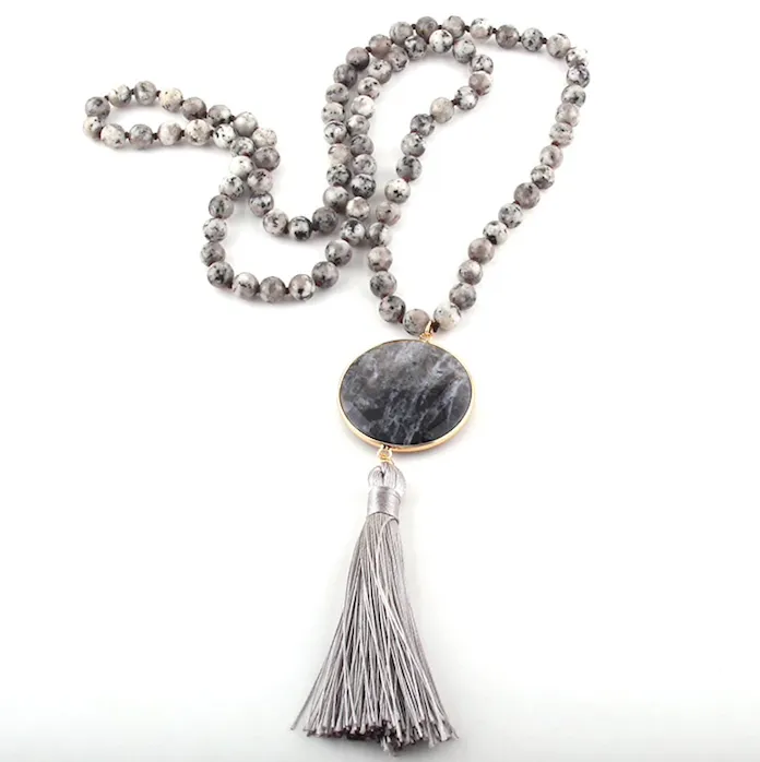 Precious Stone Tassel Statement Necklace