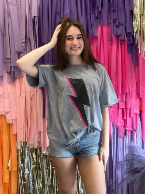 Puff Lightning Mineral Wash Tee: Grey Denim