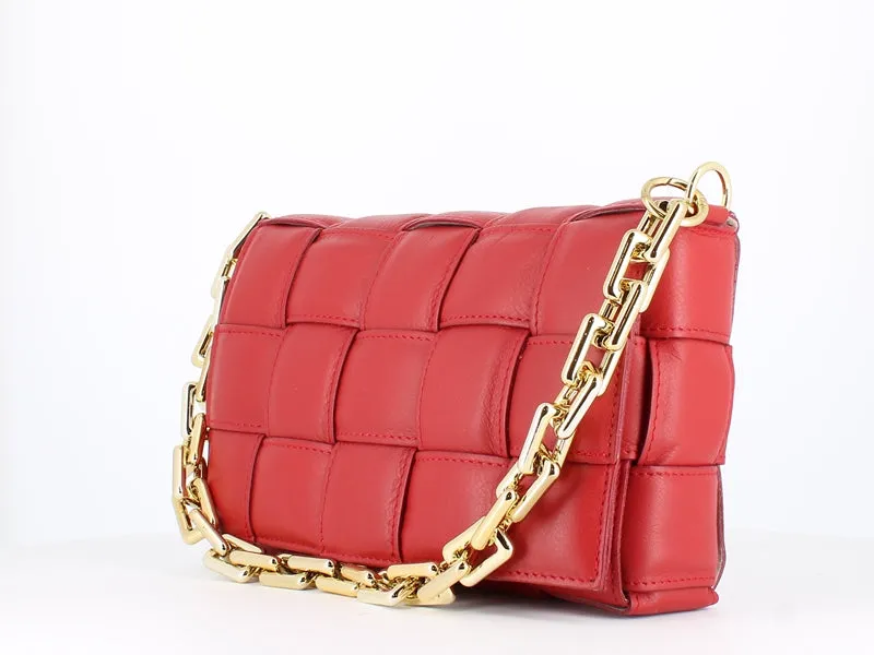 Pulicati Soft Leather Weave Bag Rosso