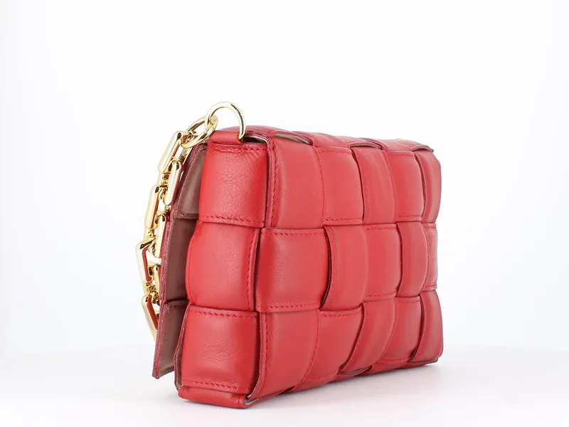 Pulicati Soft Leather Weave Bag Rosso