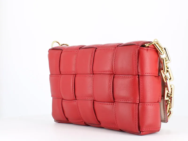 Pulicati Soft Leather Weave Bag Rosso