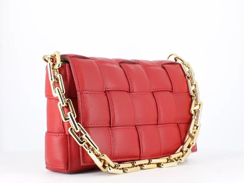 Pulicati Soft Leather Weave Bag Rosso
