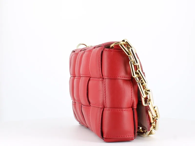 Pulicati Soft Leather Weave Bag Rosso