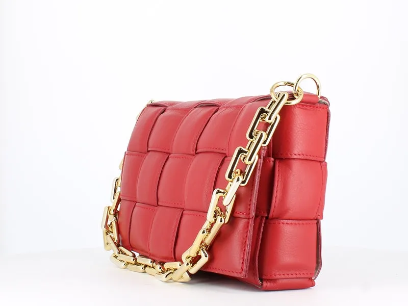 Pulicati Soft Leather Weave Bag Rosso