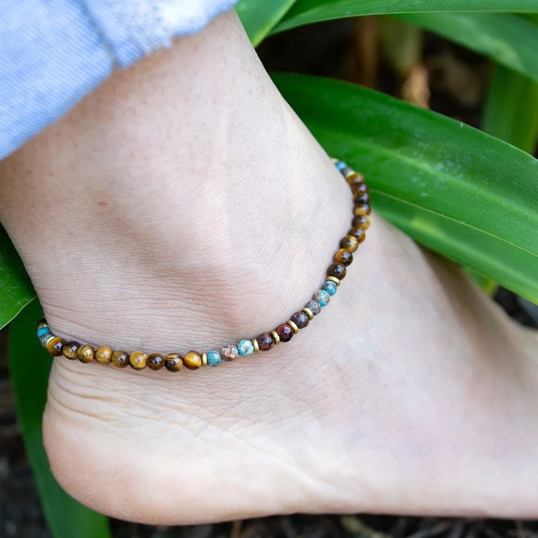 "Abundance and Joy" Tiger's Eye and Agate Delicate Gemstone Anklet