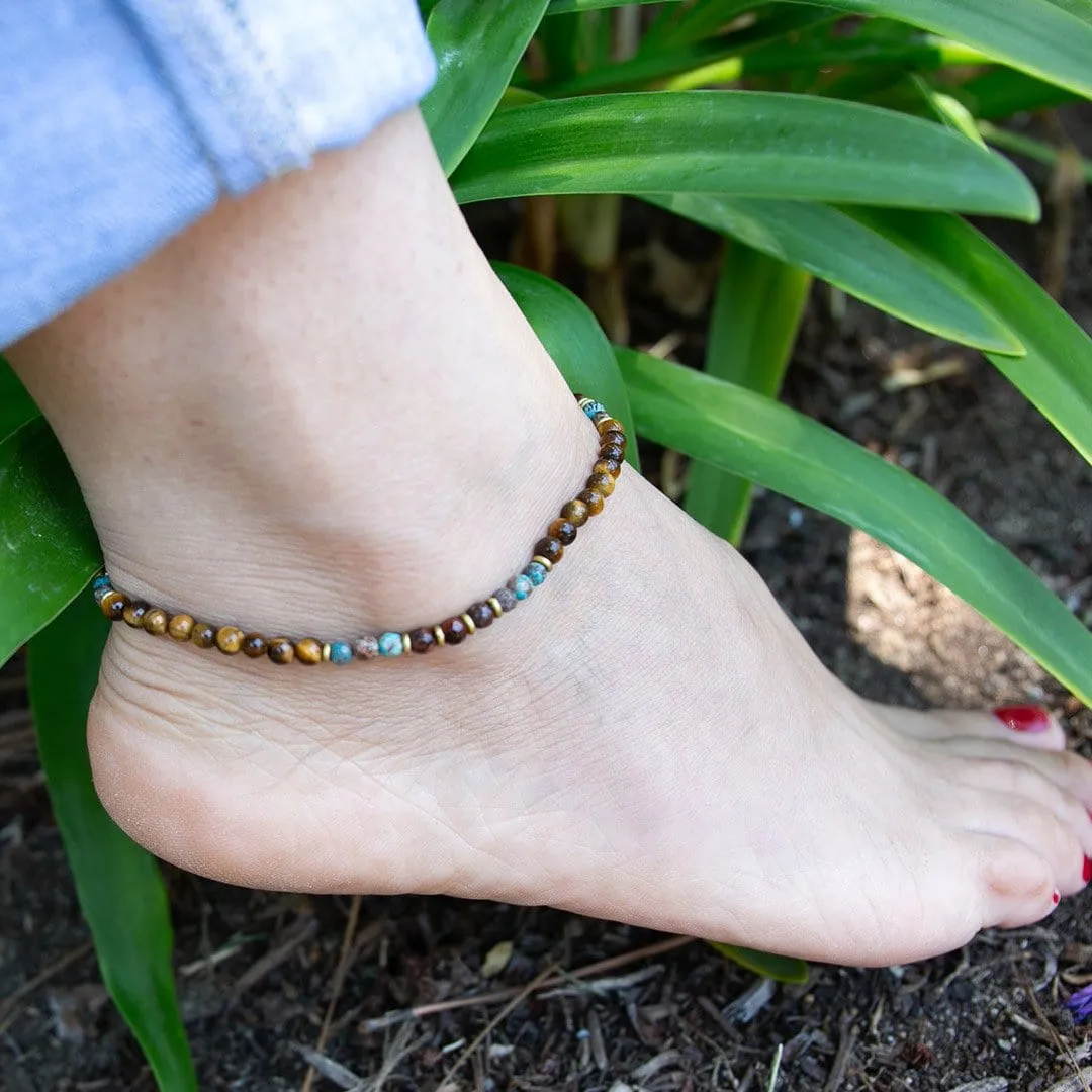 "Abundance and Joy" Tiger's Eye and Agate Delicate Gemstone Anklet
